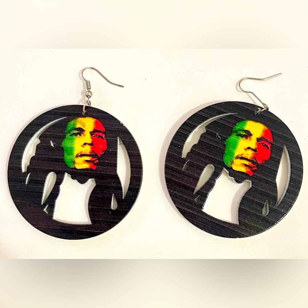 Bob Marley Wooden Dangle Earrings